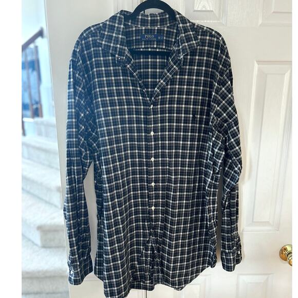 Polo Ralph Lauren Black & White Checked Plaid Collared Long Sleeve Button Down - Picture 1 of 6